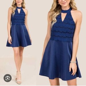 Francesca's Collections Navy Blue Lace Halter Mini Dress